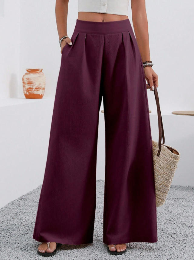 Pocketed High-waisted Fashionable Versatile Wide-leg Trousers Long Pants 