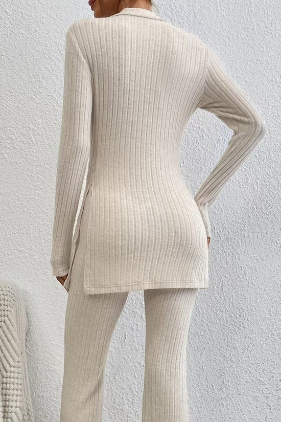 Women’s Ribbed V‑Neck Top & Pants Set CJ US