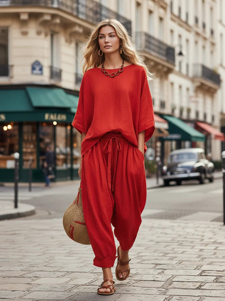 Women's Solid Color Loose Casual Set 