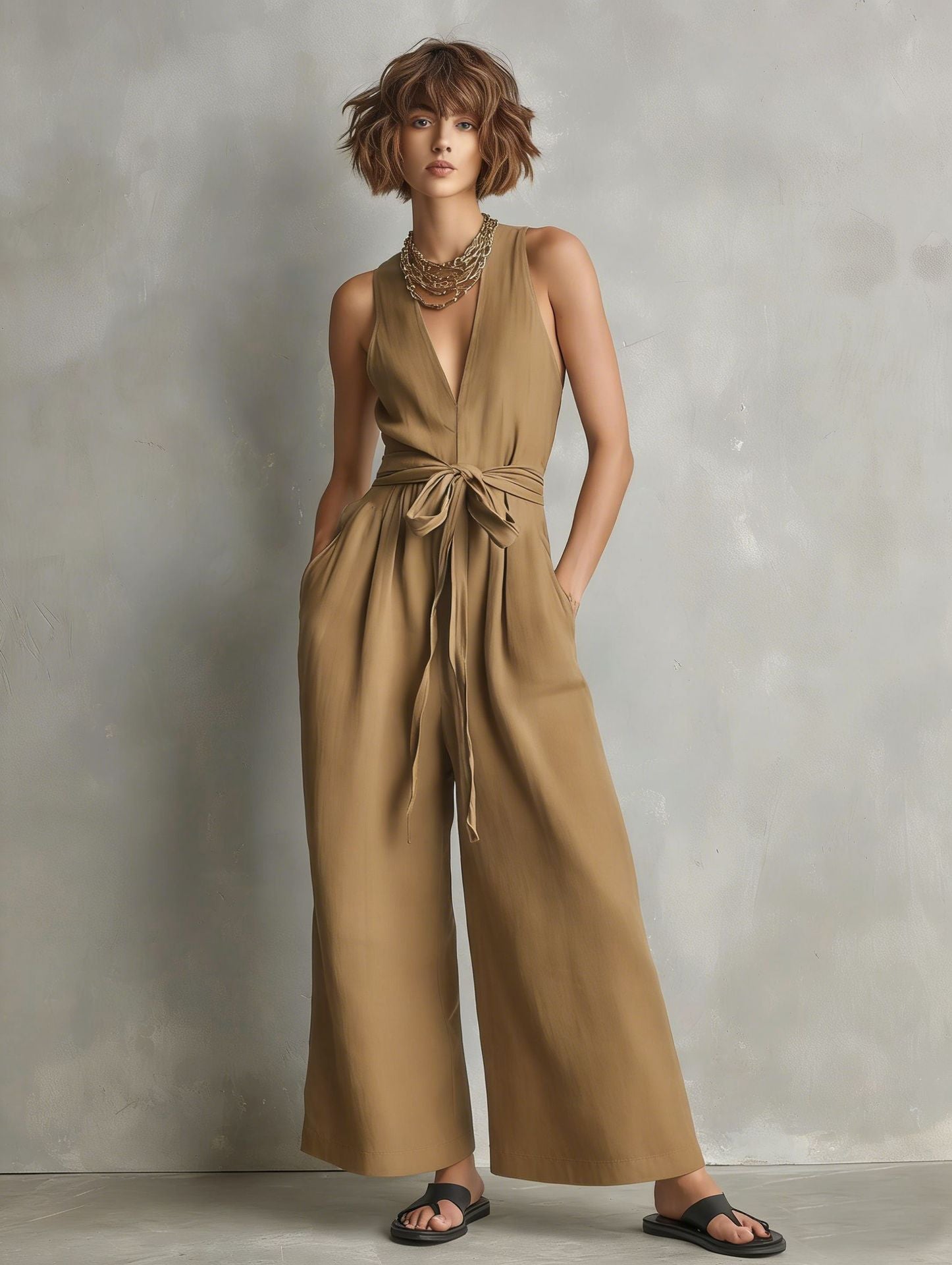 Elegant Commuter V-Neck Jumpsuit For Women 