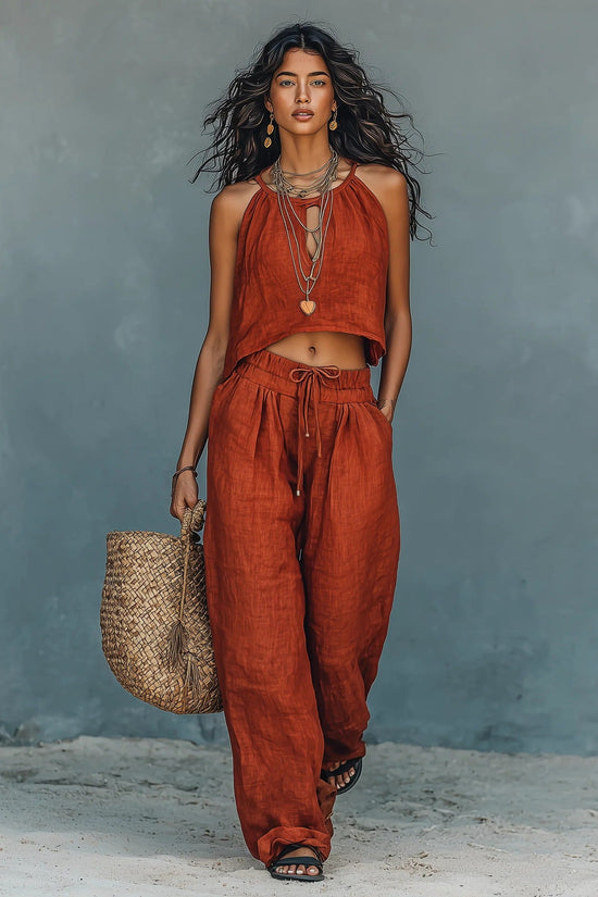 Women's Sleeveless Tank Top And Wide-Leg Pants Set 