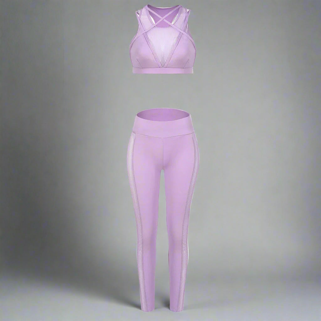 Sexy Mesh Suit Cross Shoulder Strap Hollow Female Yoga Suit FitiqueFit