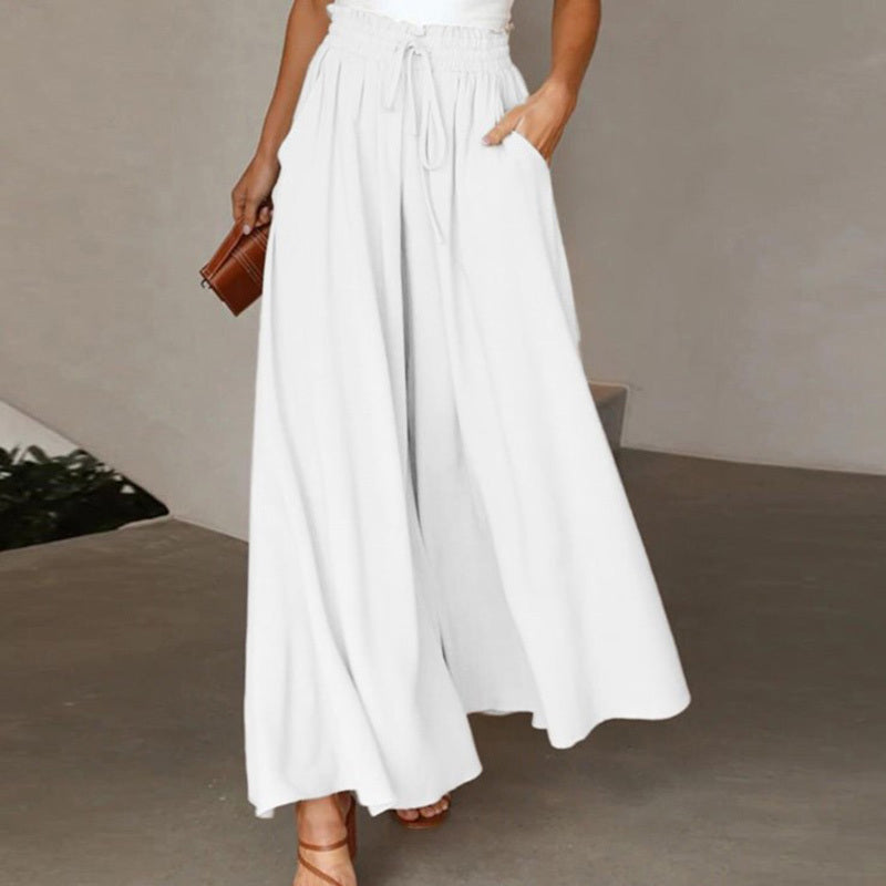 Women's High Waist Wide Leg Pants Elastic Drawstring Casual Loose Flowy Trousers With Pockets CJ US
