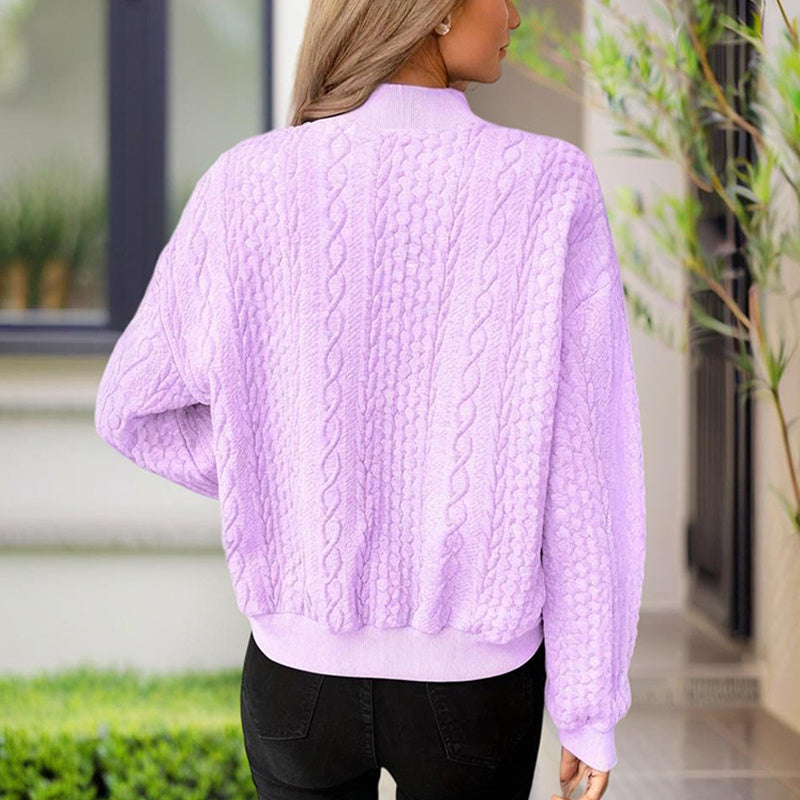 Women's Solid Color Button-Up Long Sleeve Jacket - Ribbed Texture Casual Top For Spring & Fall CJ US