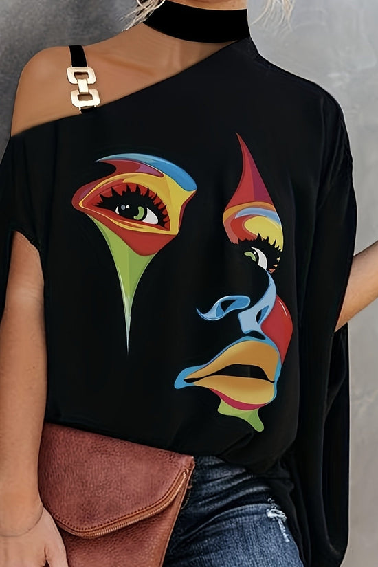 Women’s One-Shoulder Printed T-Shirt CJ US