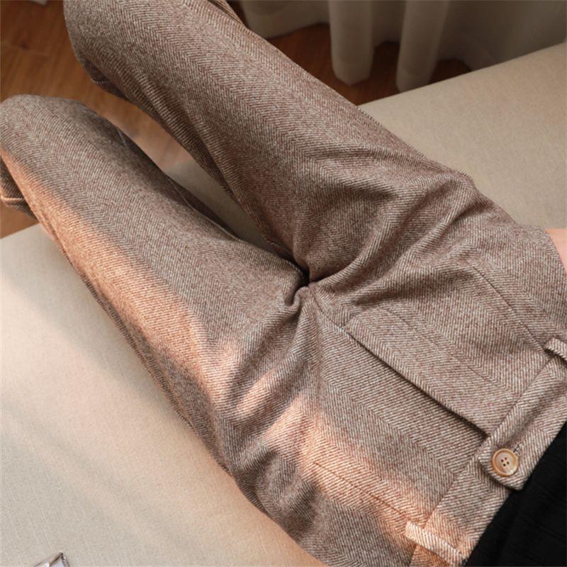 Women's Solid Color Wool-Like Tapered Trousers, Classic Ankle-Length Pants For Office And Formal Wear 
