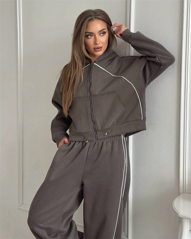 Women's Sportswear Set Solid Color Cardigan Set 