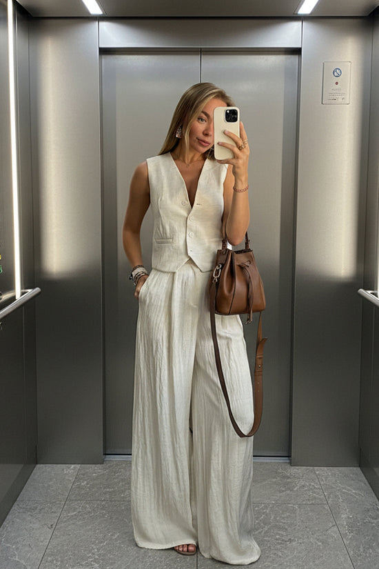 Simple And Elegant Vest Top High-Waist Wide-Leg Pants Casual Suit 