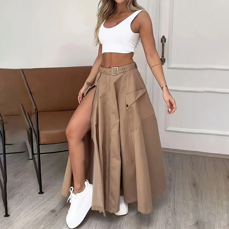 Women’s Cropped Vest & High-Waisted Slit Skirt Matching Set CJ US