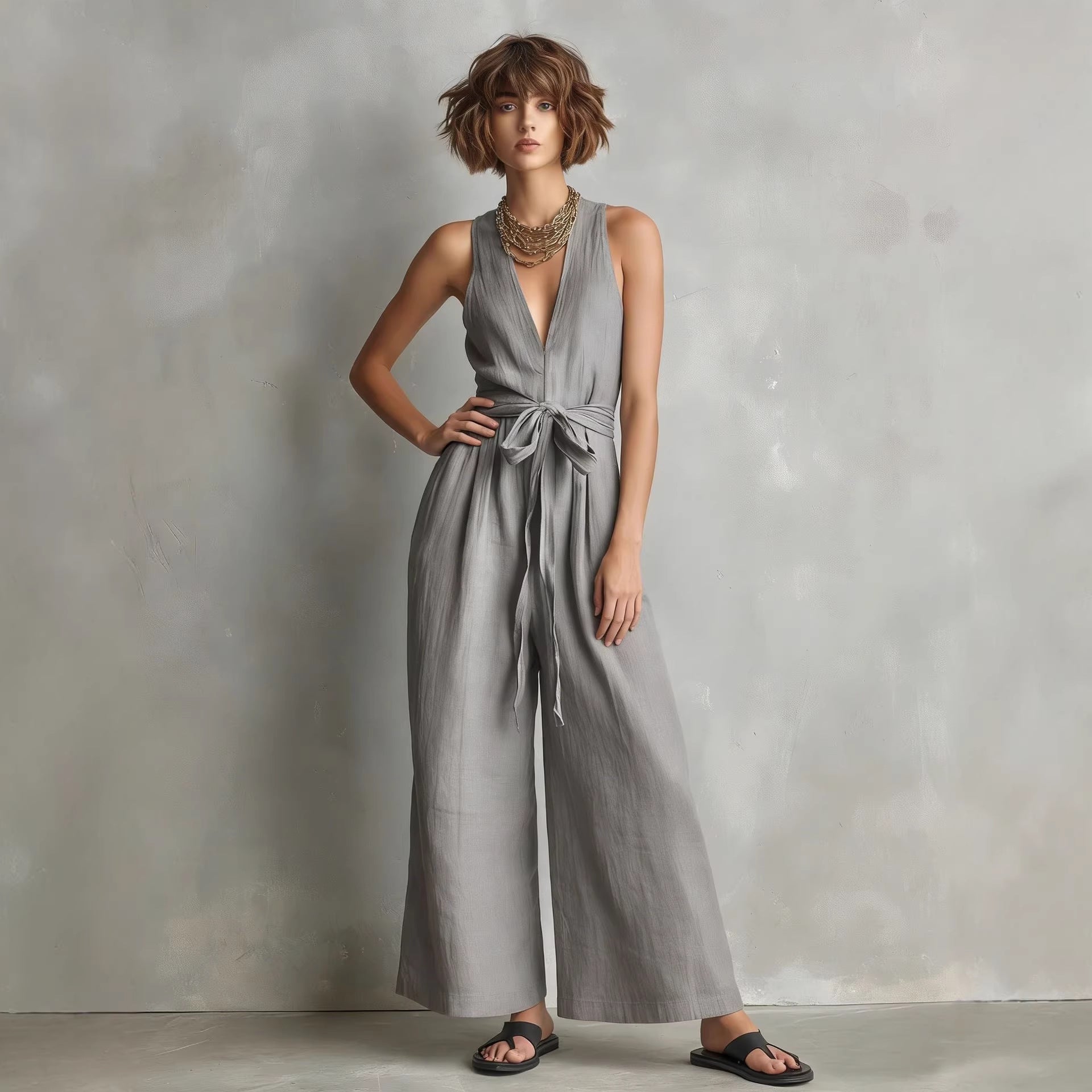 Elegant Commuter V-Neck Jumpsuit For Women 