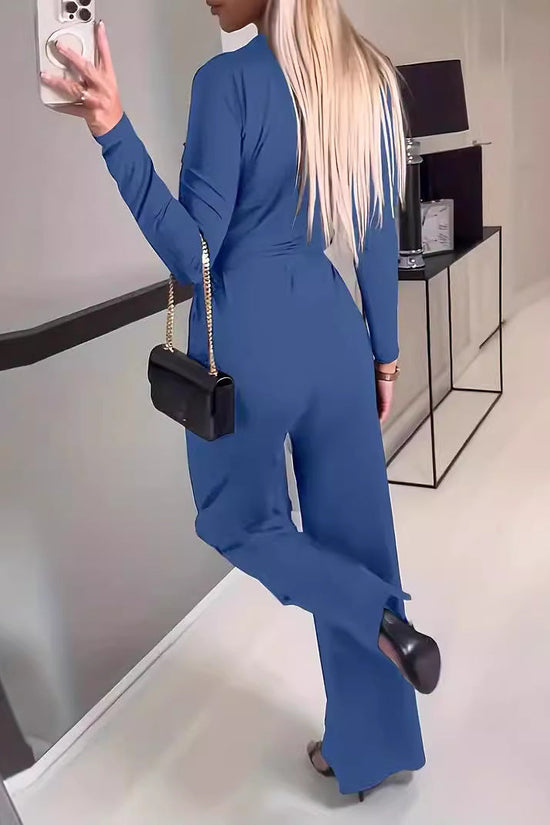 Ladies' Fashionable Slim Fit Sexy V-neck Long Sleeved Slimming Jumpsuit 