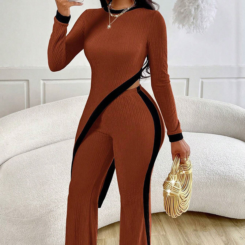 Women's 2 Piece Outfit Sexy Asymmetrical Hem Long Sleeve Top And Wide Leg Pants Sets Elegant Vacation Going Out Suit Diversi Fashion™