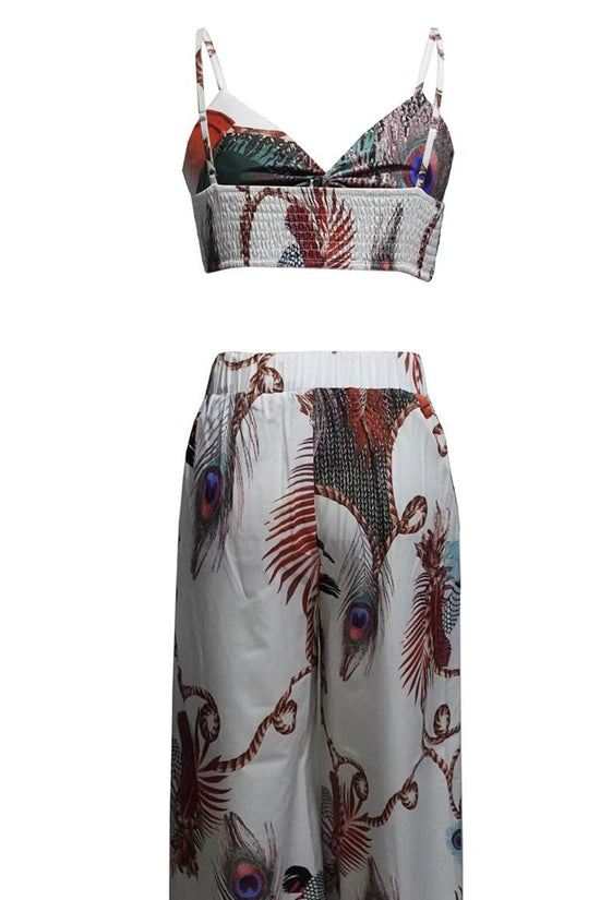 Women’s Feather Print Vacation Pants Set CJ US
