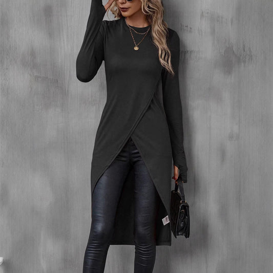 Women's Crew-Neck, Slim-Fit, Figure-Hugging Drapey T-Shirt 