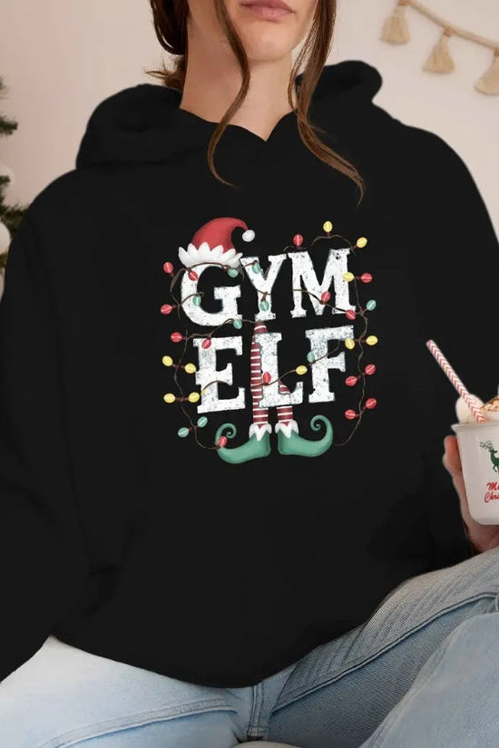 Women’s Christmas Gym Elf Hoodie – Funny Holiday Pullover Sweatshirt CJ US