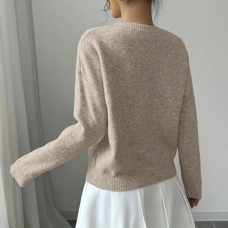 Women's Elegant Floral Sweater - 2025 Fall Winter Crew Neck Long Sleeve Casual Pullover 