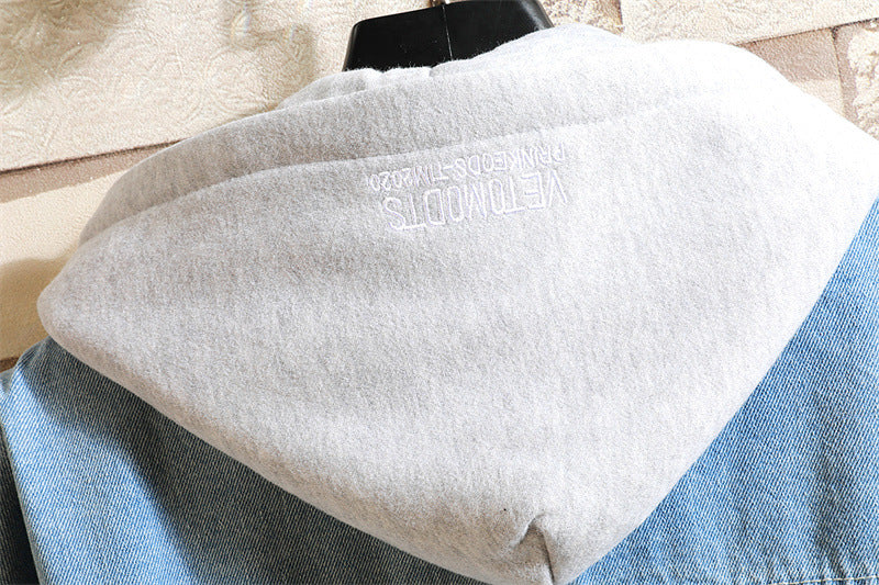 Women's Oversized Washed Denim Jacket – Hooded Loose Korean Style 