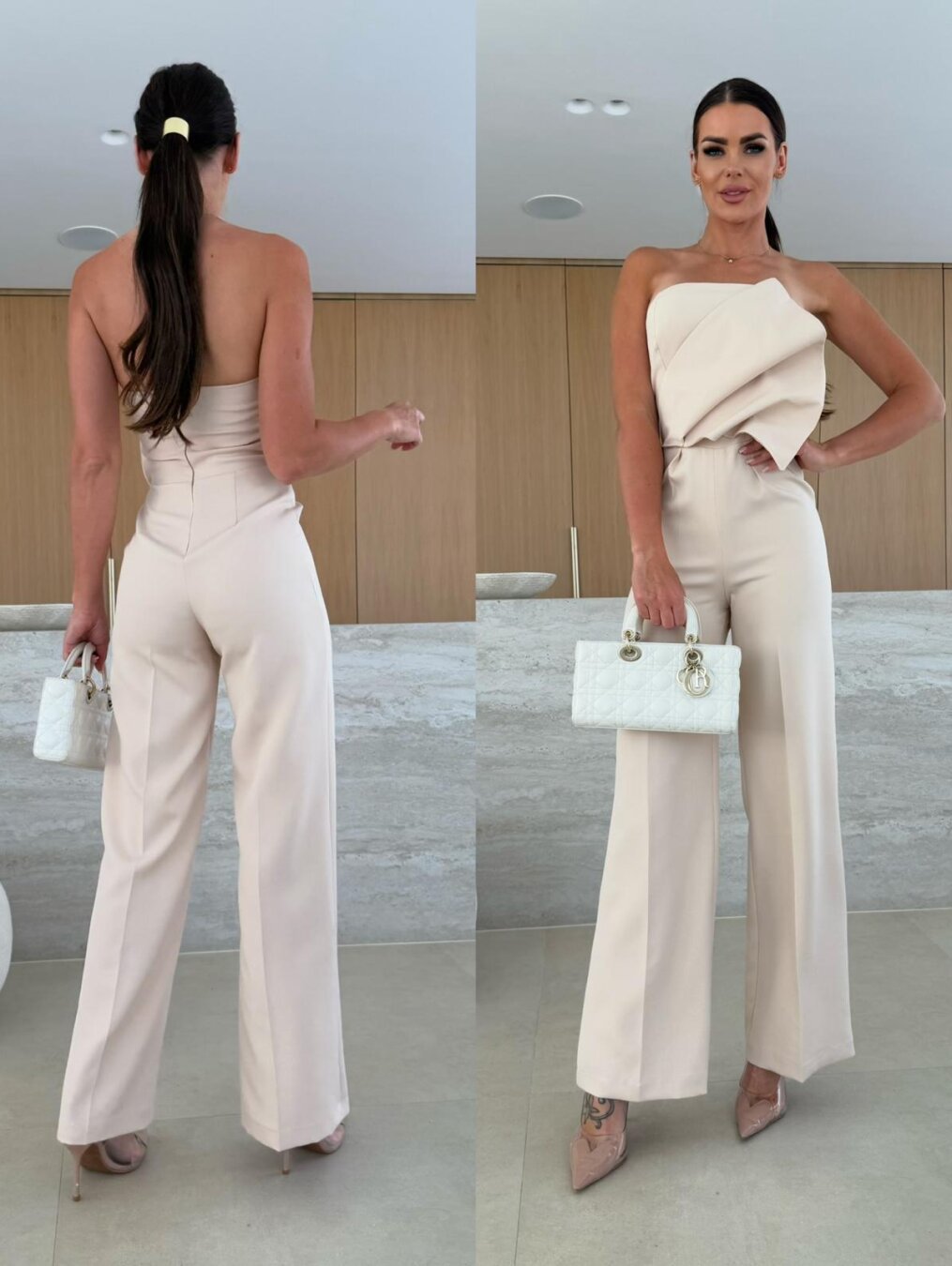 Candy-Colored Bodycon Halterneck Backless High-Waist Wide-Leg Jumpsuit 