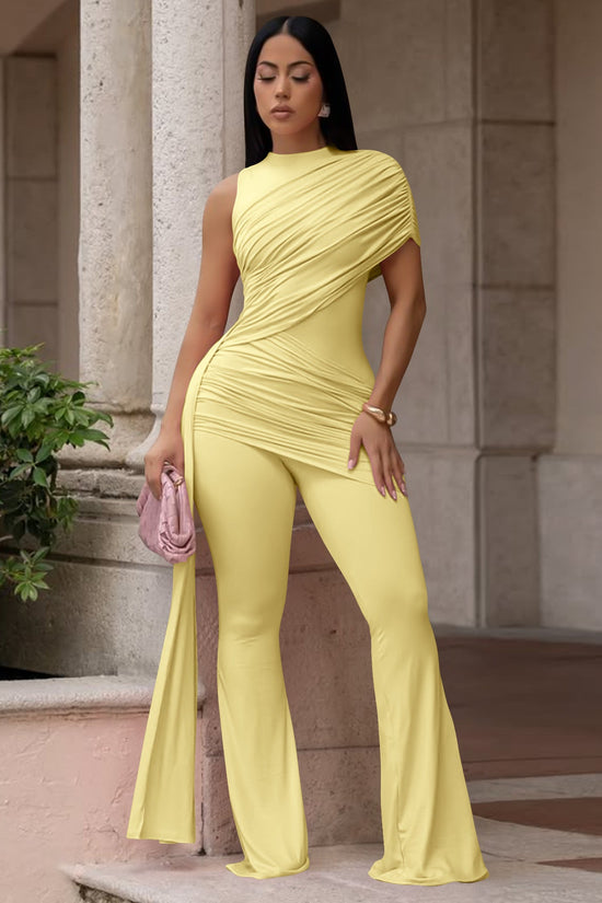 Sexy Crew-Neck Pleated Ribbon Jumpsuit 