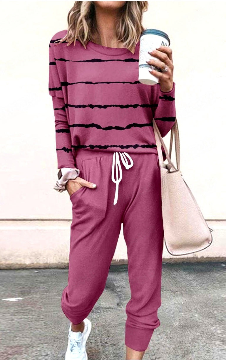 Loose Solid Color Long Sleeve Casual Set 