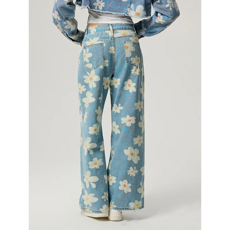 Vintage Flower Print Straight Jeans FitiqueFit