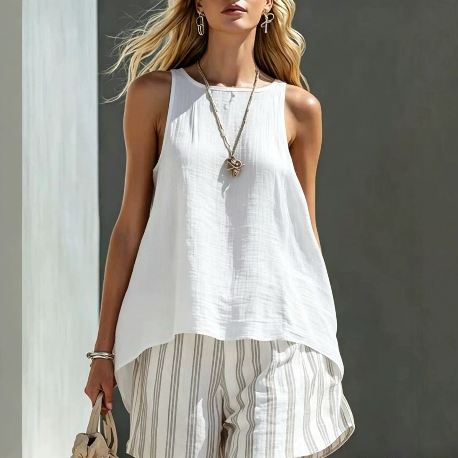 Solid Color V-Neck Long-Sleeve Shirt Womens Loose-Fitting Button-Up Top 