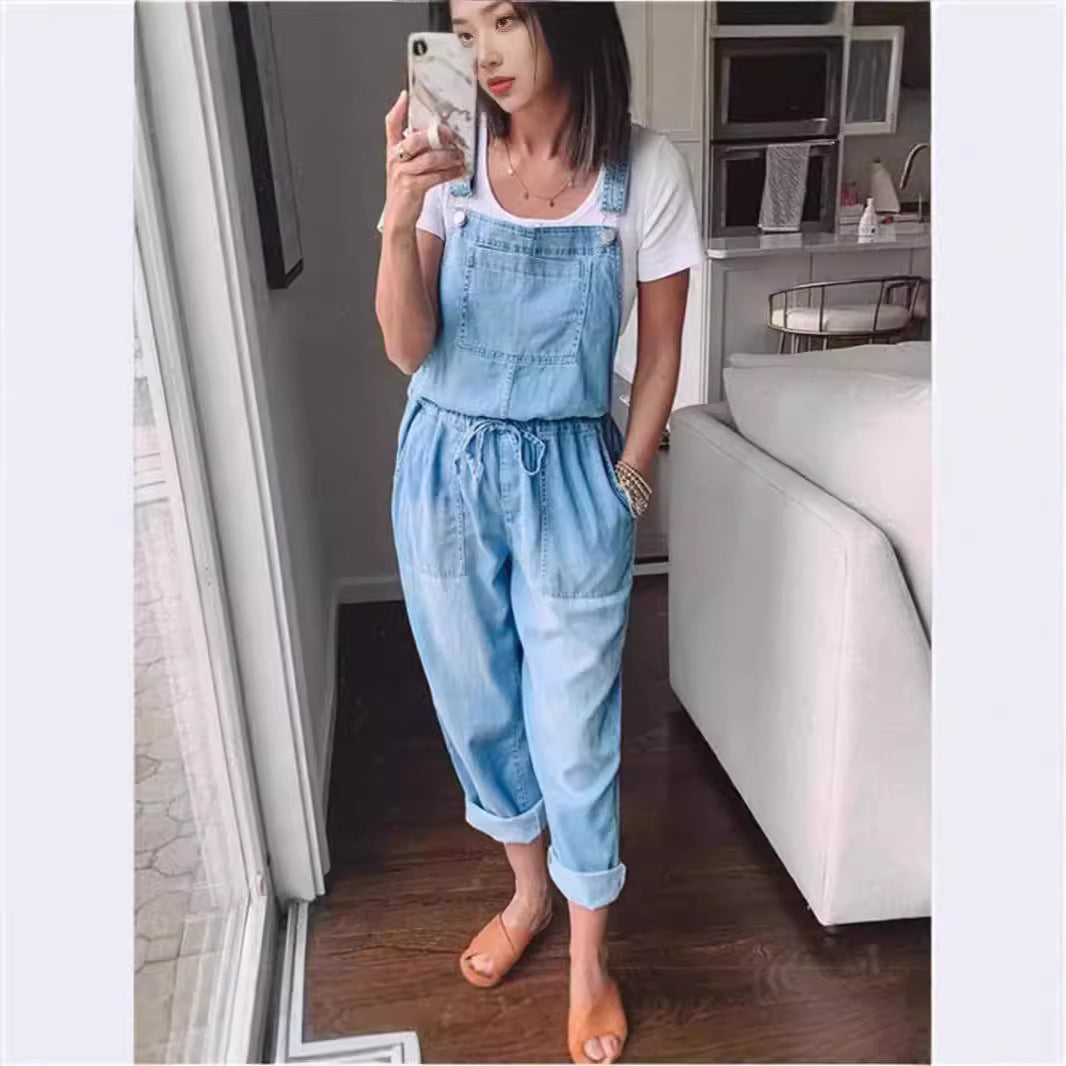 Fashionable Elastic Mid-Waist Jumpsuit Womens Pants 