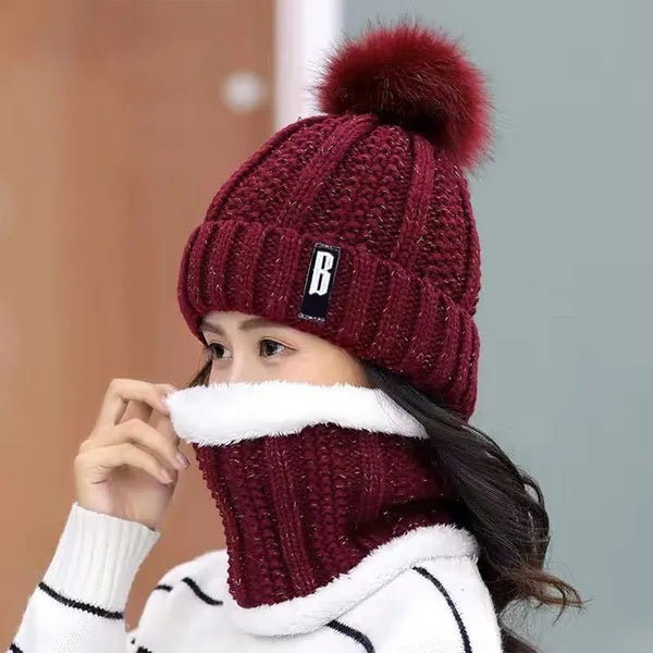 Winter Beanie Hat Scarf Set Women Warm Knitting Skull Cap 