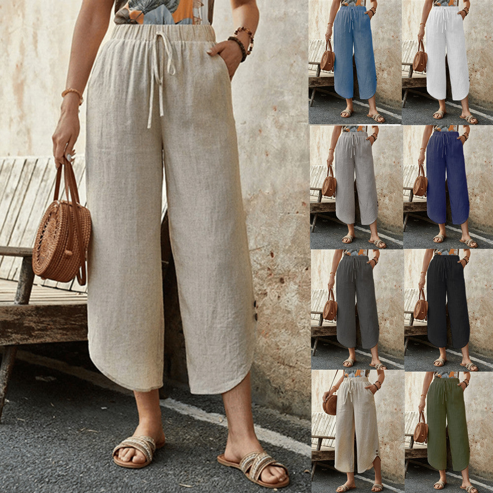 🌿 Women's Cotton-Linen Cropped Drawstring Pants FitiqueFit