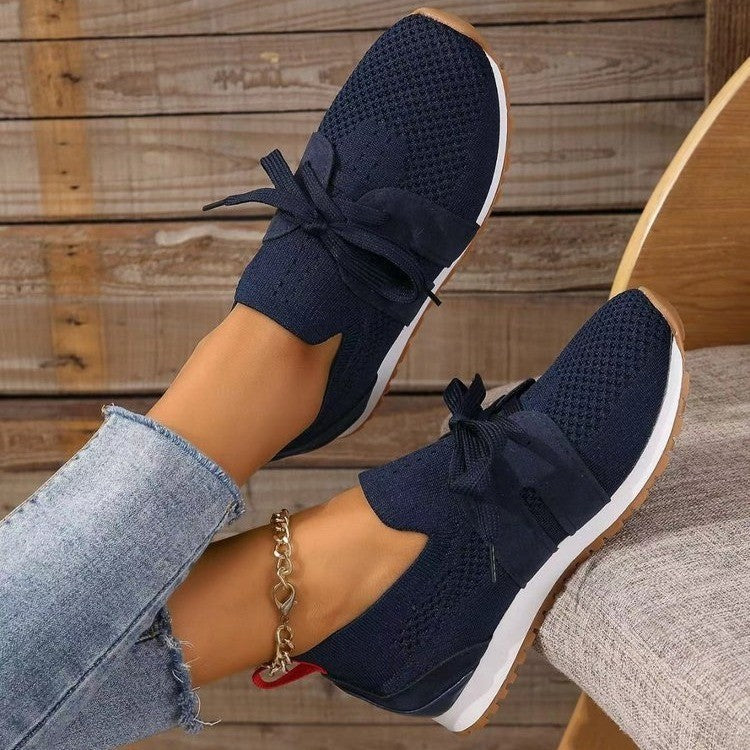 New Lace Up Mesh Flats Shoes For Women Breathable Casual Breathable Walking Wedges Shoes CJ US