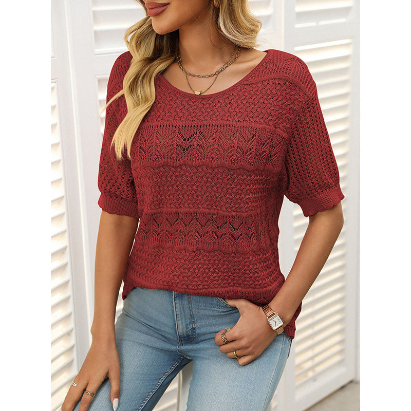 Women’s Short Sleeve Crochet Knit Hollow-Out Top CJ US