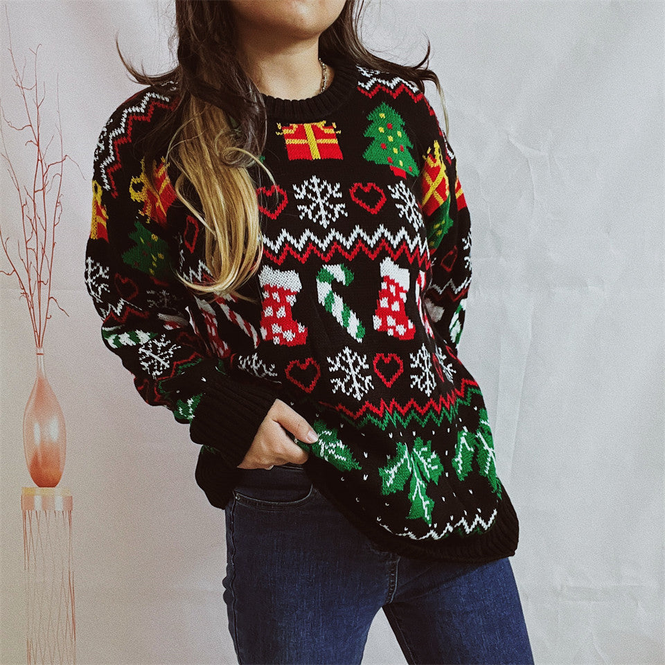Women's Stylish Loose Round Neck Long-sleeved Sweater CJ