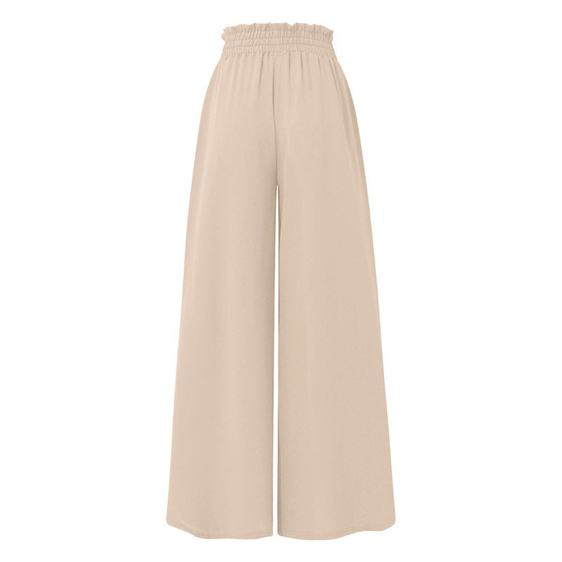 Women's High Waist Wide Leg Pants Elastic Drawstring Casual Loose Flowy Trousers With Pockets CJ US