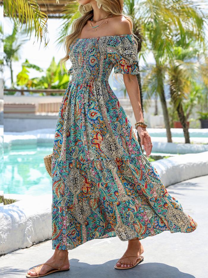 Women's Elegant Paisley Pattern Print One Shoulder Dress Summer Casual Party Essential Long Dress Diversi Fashion™
