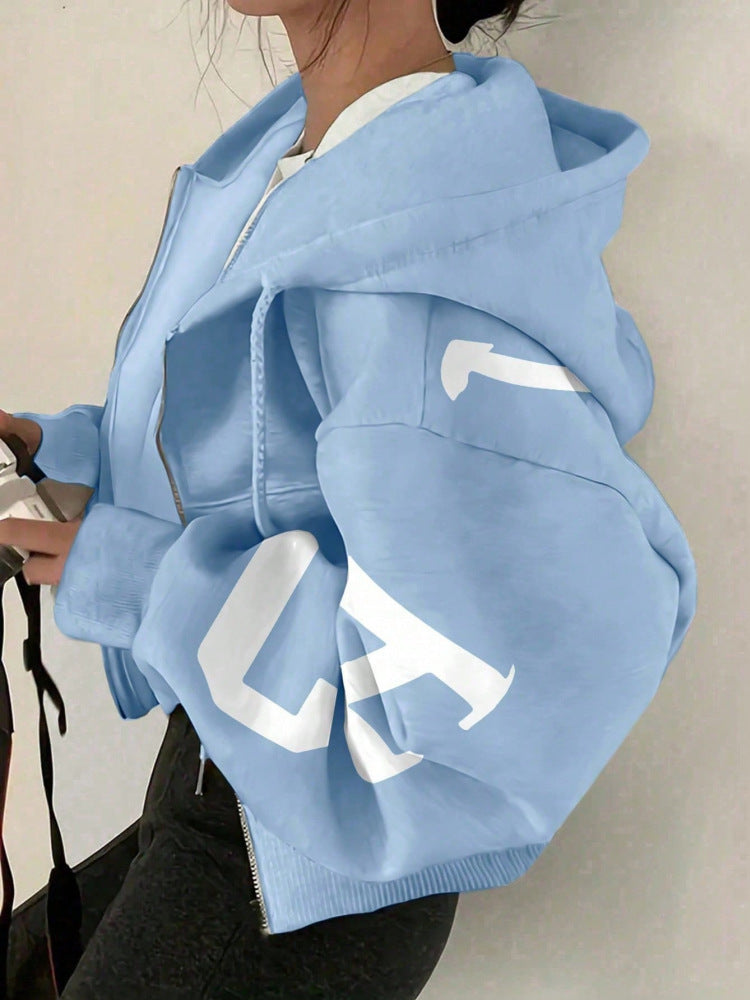 Long-sleeve Zip-up Casual Sweatshirt With A Printed Design 