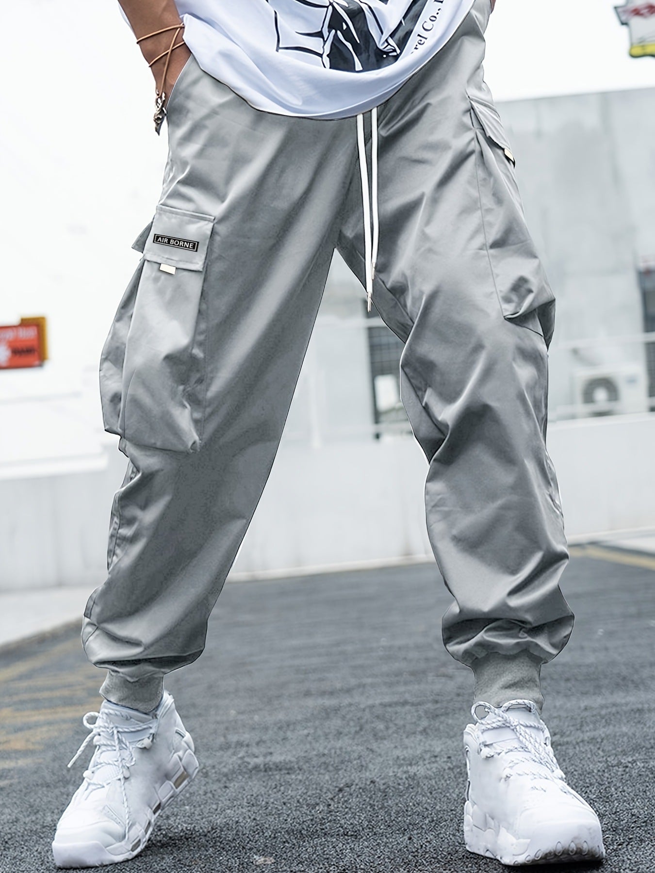 Multi-pocket Cargo Pants Men's Casual Hip-Hop Drawstring Trousers Outdoor Streetwear Sports Pant CJ US