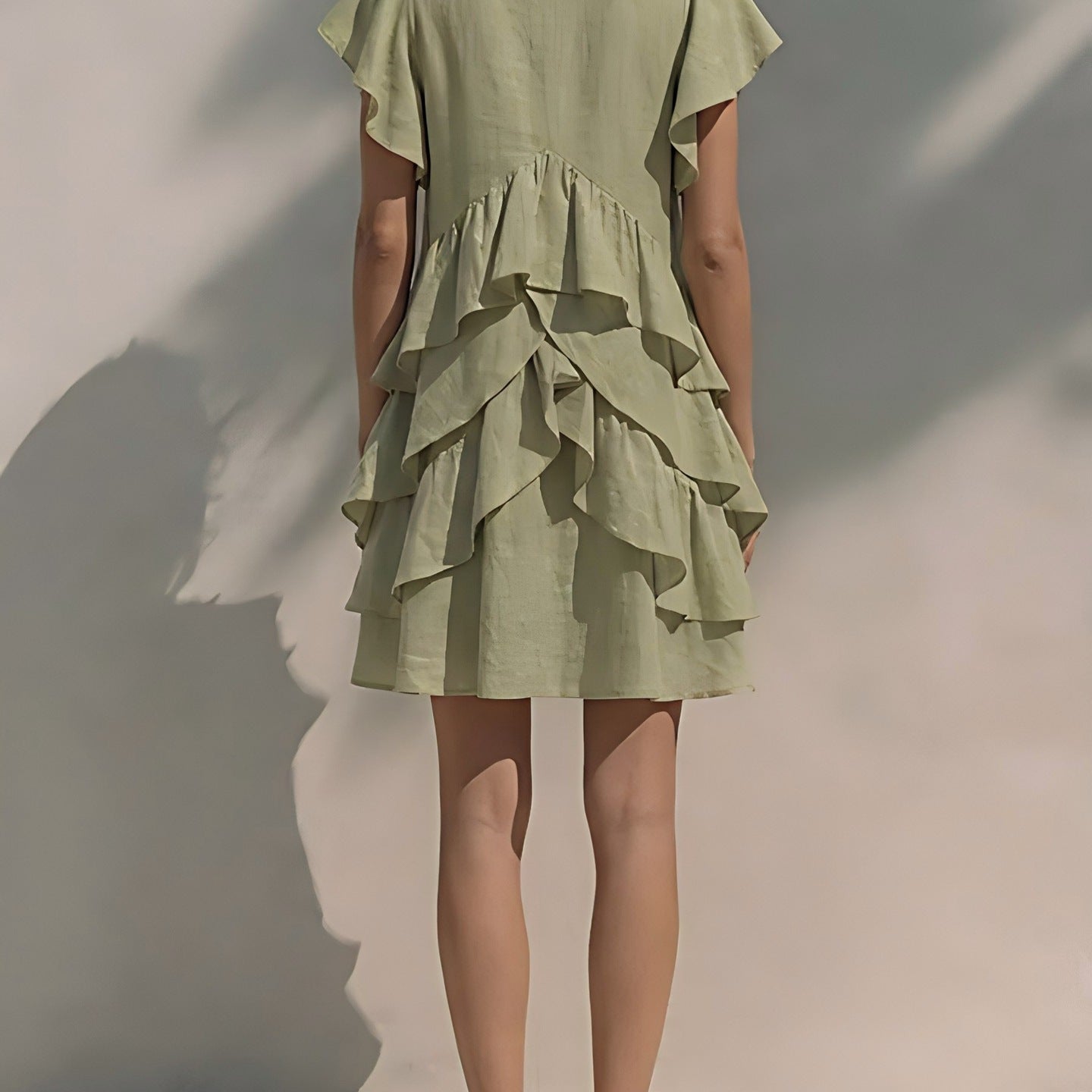 Women's V-Neck Ruffled-Edge Short-Sleeve Casual Loose Dress 