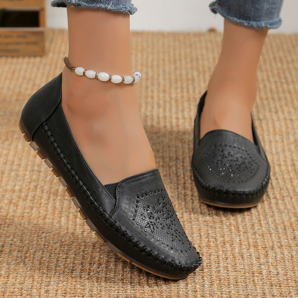 Handmade Stitching Gommino Solid Color Casual Women's Shoes CJ US