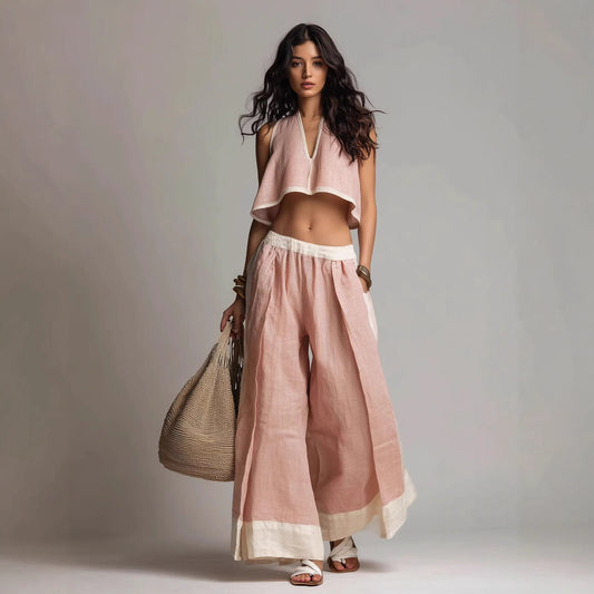 Casual Chic Solid Color Sleeveless V-Neck Set 