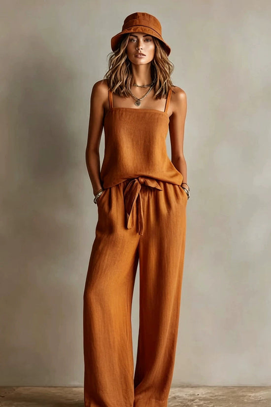 Suspender Wide-Leg Pants Set Womens Casual Two-Piece Set 