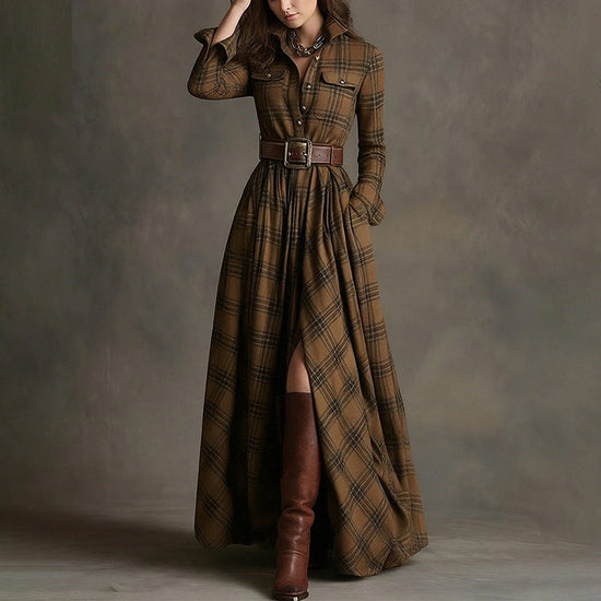 Elegant Commuter Printed Lapel Slim-Fit Dress 