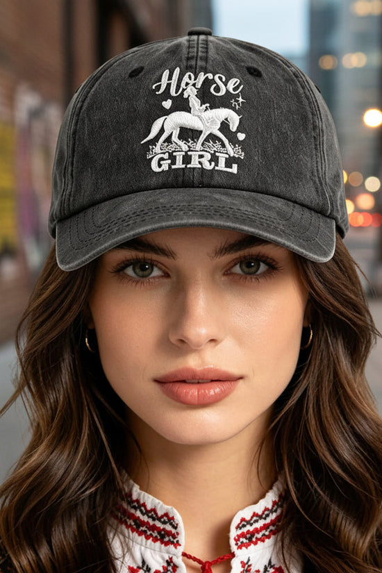 Horse Girl Embroidered Vintage Washed Baseball Cap – Adjustable Equestrian Hat 