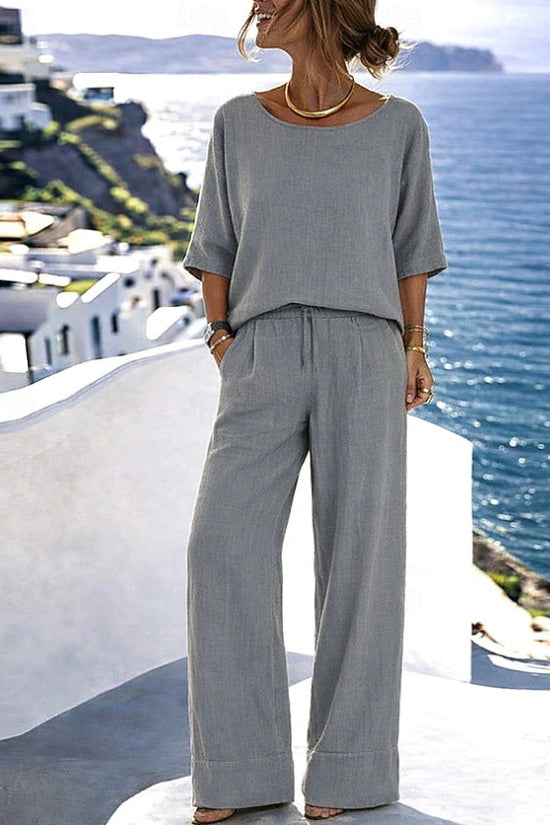 Cotton-Linen Minimalist Elegant Resort Short-Sleeve Pants Set 