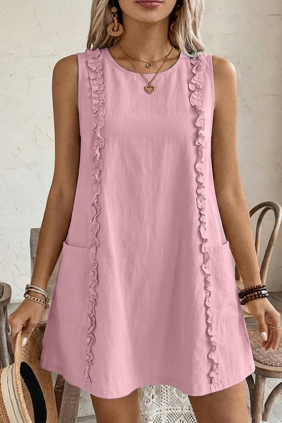 Women's Solid-Color Ruffle-Trimmed Dress 