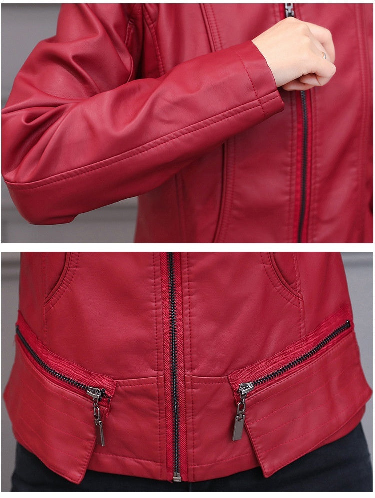 New Spring And Autumn Korean Style Motorcycle Stand-up Collar Slim Fit Slimming Leather Coat Diversi Fashion™