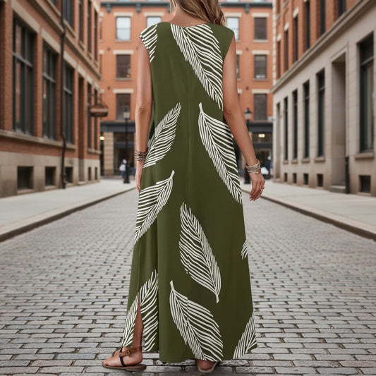 Summer Vacation Style Casual Printed V-Neck Dress 