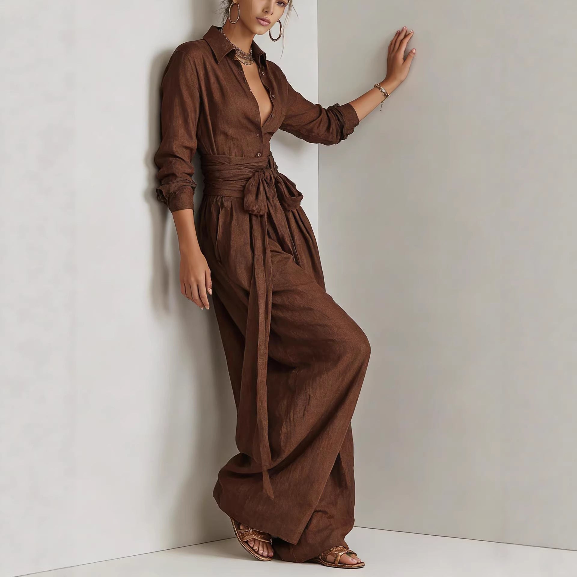 Solid-color High-waisted Short-sleeve Pants Fashion Casual Set 