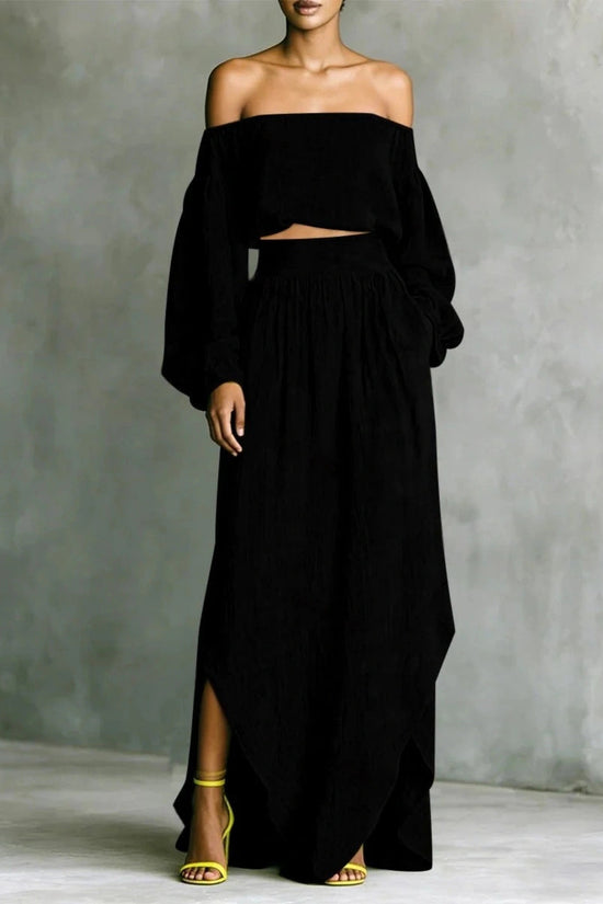 Casual Off-shoulder Top And An Asymmetrical Skirt Two Pieces 