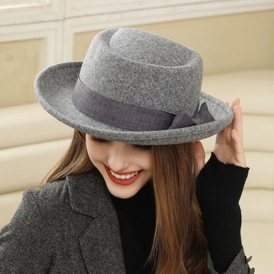Vintage Bow British Retro Flat Top Hat for Women 