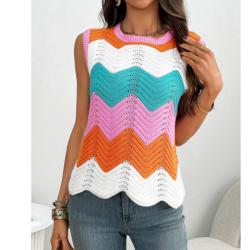 Women’s Rainbow-Striped Cropped Sweater Vest CJ US